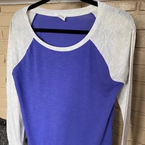 Purple PINK Long Baseball Sleeve Wide Neck Tee